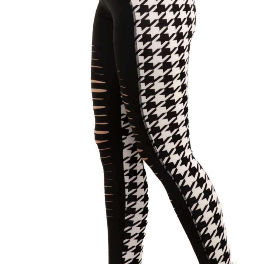 Leggings Depot Black and White Houndstooth Leggings Stretch Fit
